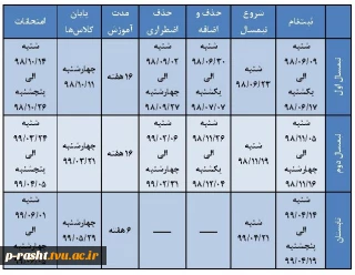 تقویم آموزشی سال تحصیلی 99-98