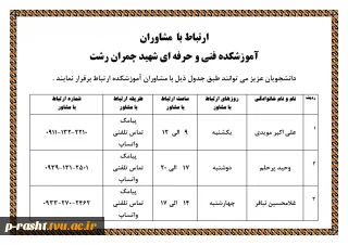 ارتباط با مشاوران آموزشکده