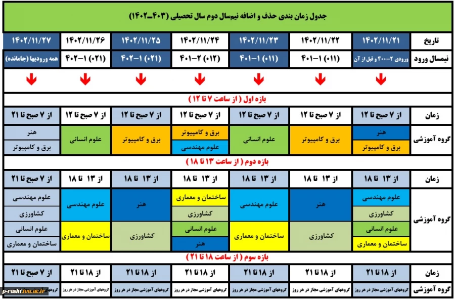 زمانبندی حذف اضافه بهمن 1402 2