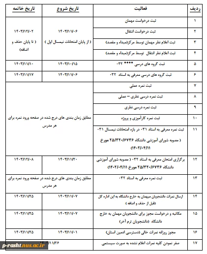 تقویم اجرایی حوزه آموزش 032